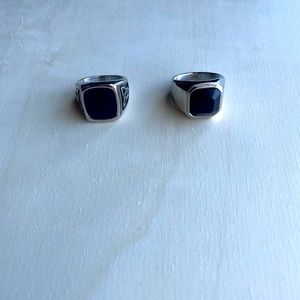 Men’s Black Rectangle Jewel 2-Piece Ring Set - Size 9